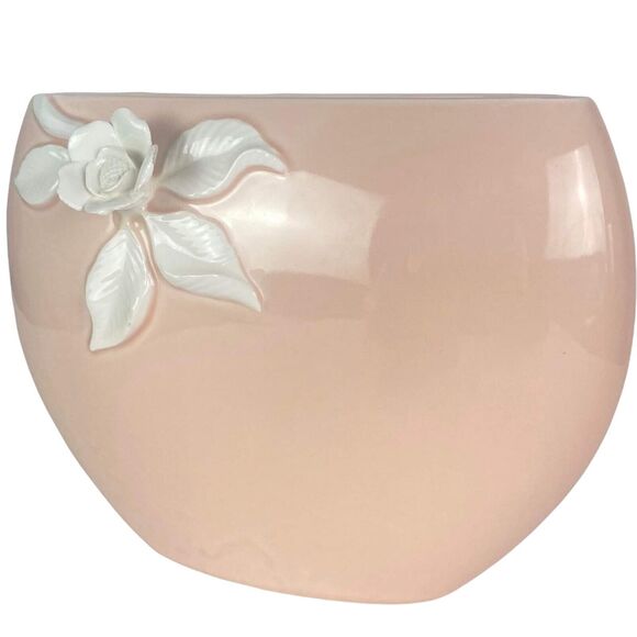 3D Floral Fitz and FloydPorcelain Rose Peach Pink Vase White Flowers 1982 - Picture 8 of 11